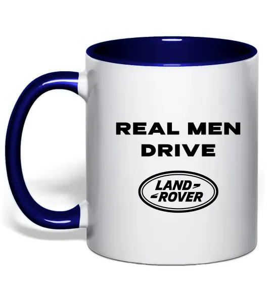 Чашка з кольоровою ручкою Real men drive Land Rover Глибокий темно-синій фото