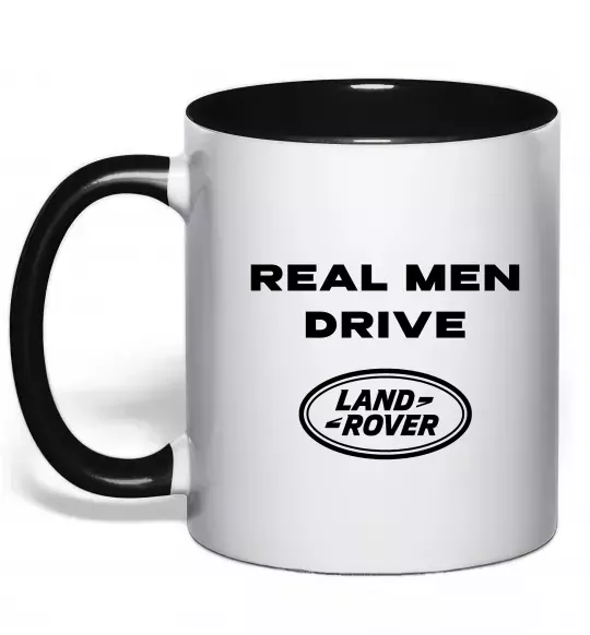 Чашка з кольоровою ручкою Real men drive Land Rover Чорний фото