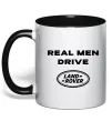 Чашка з кольоровою ручкою Real men drive Land Rover Чорний фото