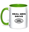 Чашка с цветной ручкой Real men drive Land Rover Лаймовый фото