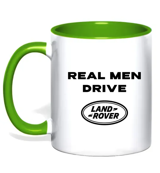 Чашка з кольоровою ручкою Real men drive Land Rover Зелений фото