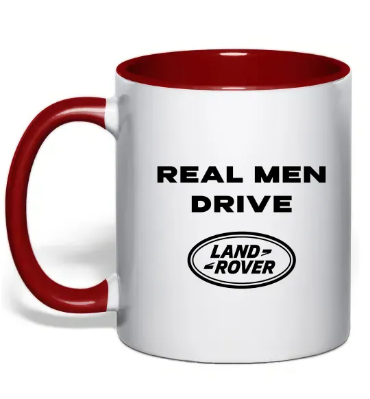 Чашка з кольоровою ручкою Real men drive Land Rover Червоний фото