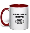 Чашка з кольоровою ручкою Real men drive Land Rover Червоний фото
