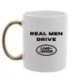 Чашка з кольоровою ручкою Real men drive Land Rover Золото фото