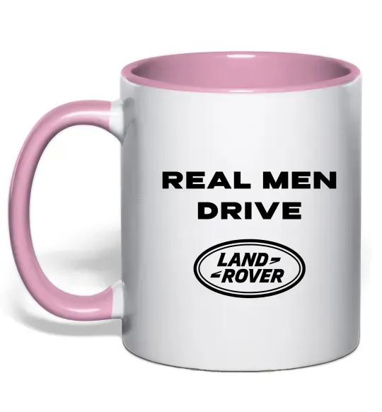 Чашка з кольоровою ручкою Real men drive Land Rover Ніжно рожевий фото