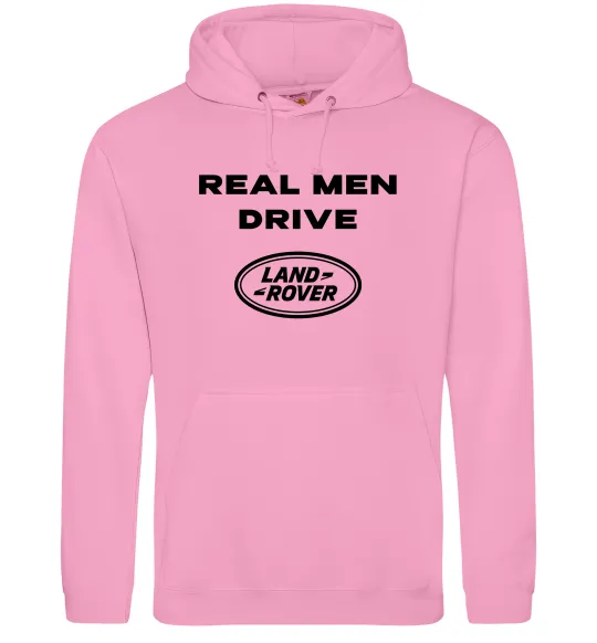 Мужская толстовка (худи) Real men drive Land Rover Розовый фото