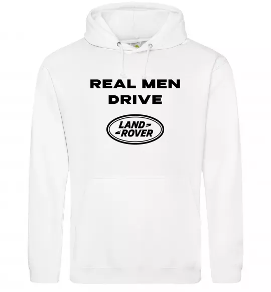Чоловіча толстовка (худі) Real men drive Land Rover Білий фото