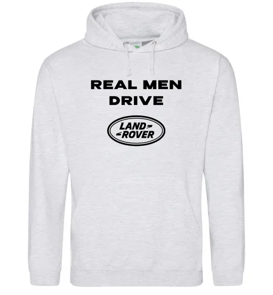 Чоловіча толстовка (худі) Real men drive Land Rover Сірий меланж фото