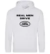 Чоловіча толстовка (худі) Real men drive Land Rover Сірий меланж фото