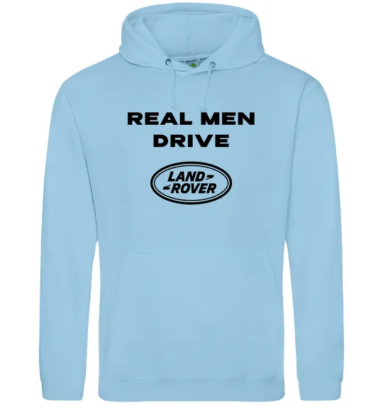 Мужская толстовка (худи) Real men drive Land Rover Голубой фото