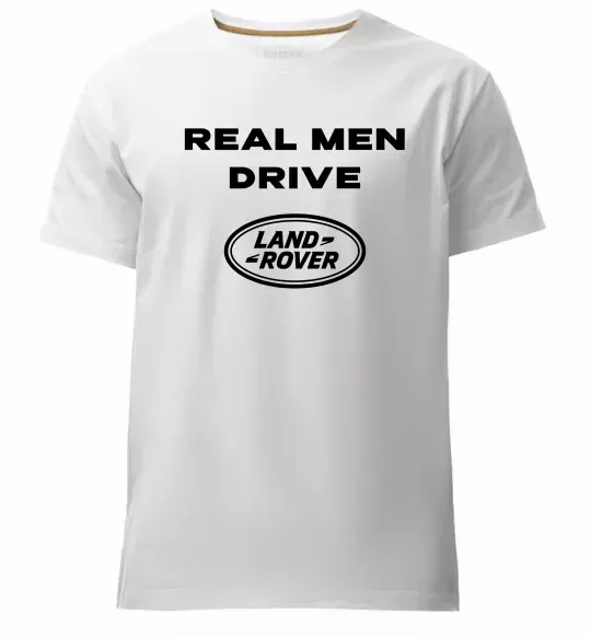 Мужская премиум футболка Real men drive Land Rover Белый фото
