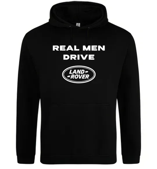 Чоловіча толстовка (худі) Real men drive Land Rover Чорний фото