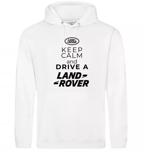 Мужская толстовка (худи) Keep calm and drive Land Rover Белый фото