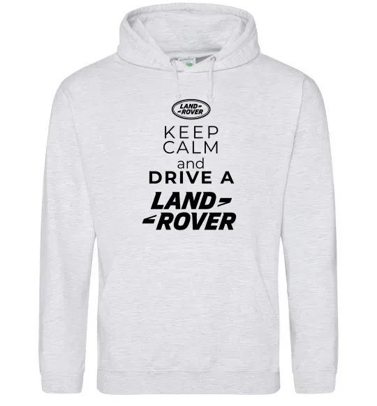 Мужская толстовка (худи) Keep calm and drive Land Rover Серый меланж фото