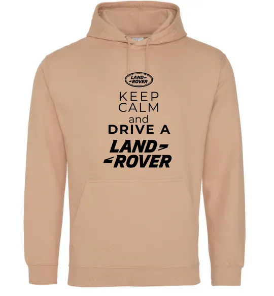 Мужская толстовка (худи) Keep calm and drive Land Rover Песочный фото
