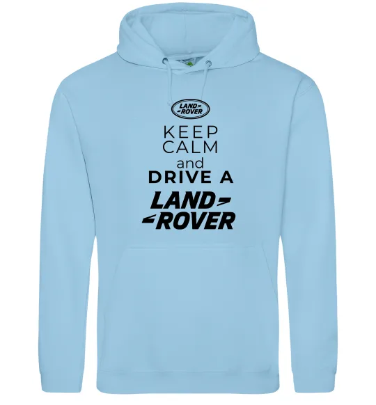 Мужская толстовка (худи) Keep calm and drive Land Rover Голубой фото