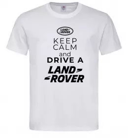 Мужская футболка Keep calm and drive Land Rover Белый фото