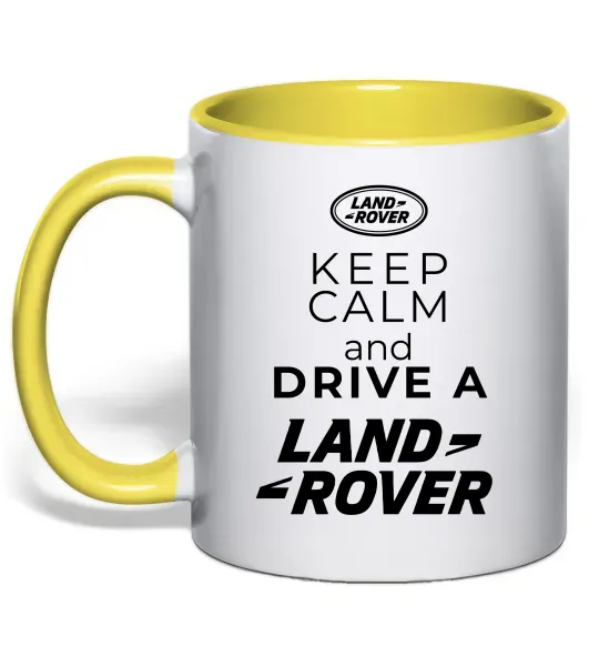 Чашка з кольоровою ручкою Keep calm and drive Land Rover Сонячно жовтий фото