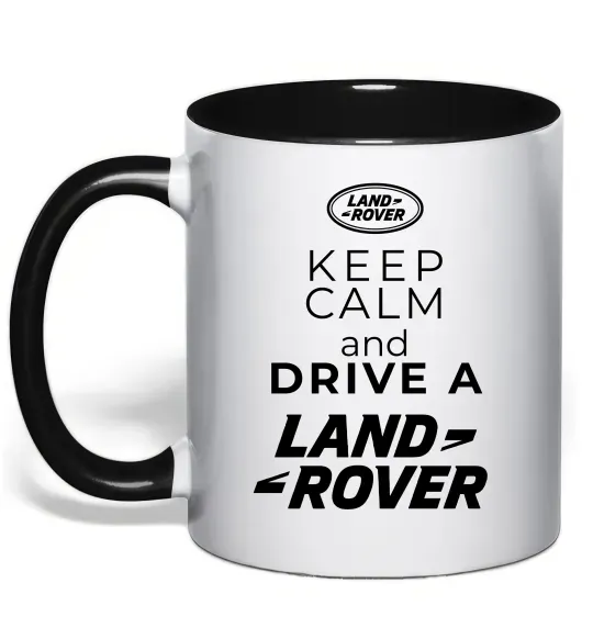 Чашка з кольоровою ручкою Keep calm and drive Land Rover Чорний фото