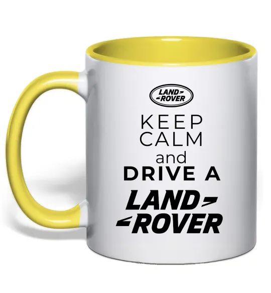 Чашка с цветной ручкой Keep calm and drive Land Rover Лимонный фото