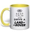 Чашка с цветной ручкой Keep calm and drive Land Rover Лимонный фото