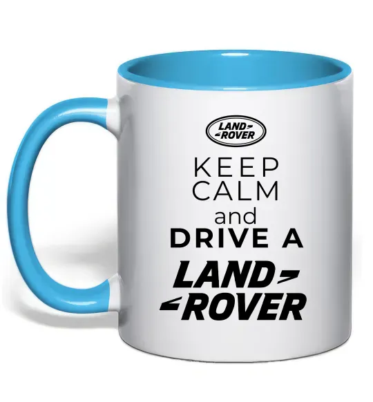 Чашка з кольоровою ручкою Keep calm and drive Land Rover Блакитний фото