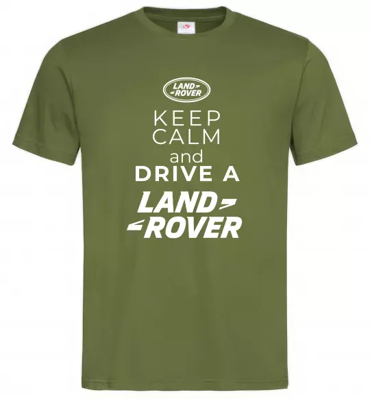 Чоловіча футболка Keep calm and drive Land Rover Оливковий фото