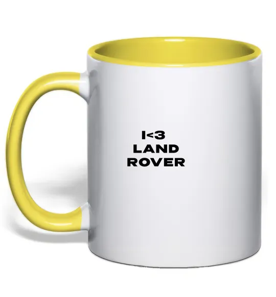 Чашка с цветной ручкой I <3 Land Rover Лимонный фото