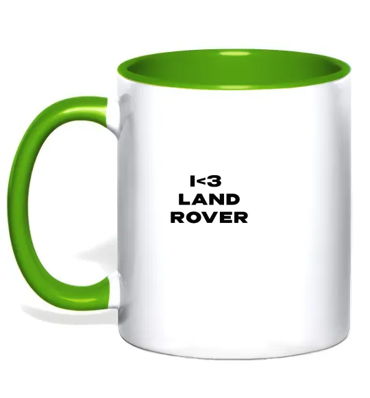 Чашка с цветной ручкой I <3 Land Rover Лаймовый фото