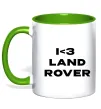 Чашка с цветной ручкой I <3 Land Rover Лаймовый фото