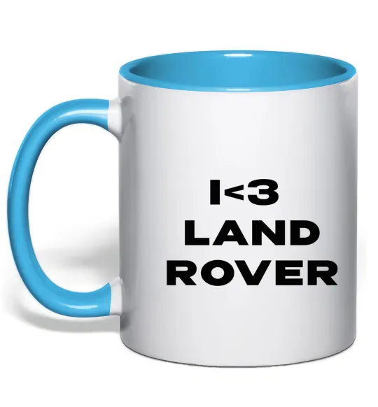 Чашка с цветной ручкой I <3 Land Rover Голубой фото