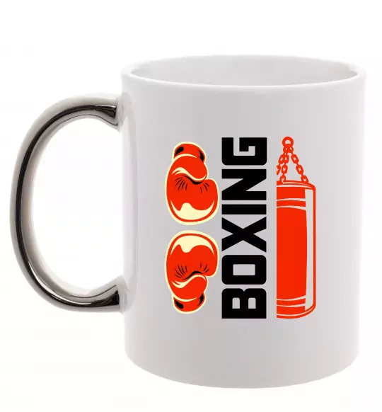 Чашка с цветной ручкой Boxing рукавиці та груша Серебро фото