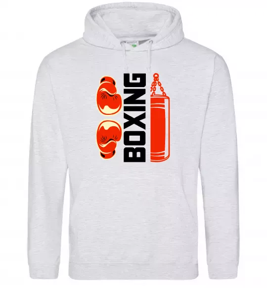 Мужская толстовка (худи) Boxing рукавиці та груша Серый меланж фото