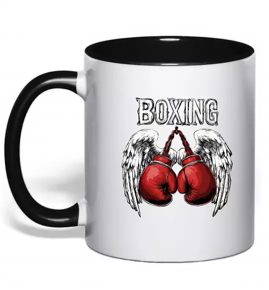 Чашка з кольоровою ручкою Boxing wings Чорний фото