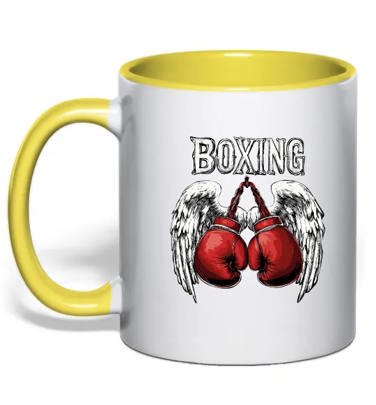 Чашка с цветной ручкой Boxing wings Лимонный фото