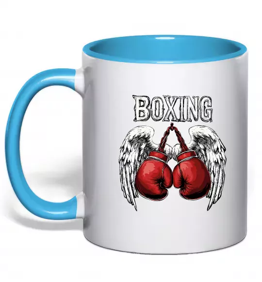 Чашка з кольоровою ручкою Boxing wings Блакитний фото