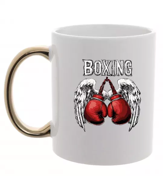 Чашка з кольоровою ручкою Boxing wings Золото фото