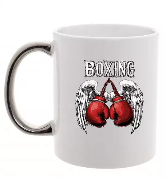 Чашка з кольоровою ручкою Boxing wings Срібло фото