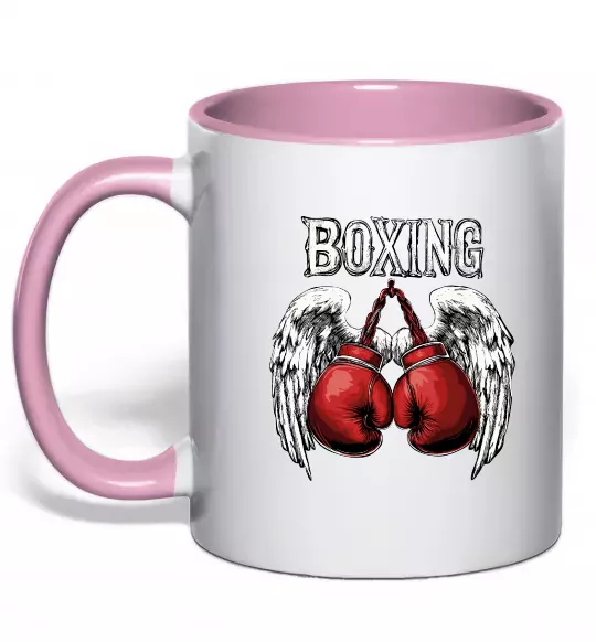 Чашка з кольоровою ручкою Boxing wings Ніжно рожевий фото