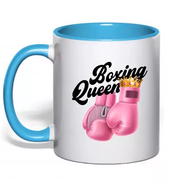 Чашка с цветной ручкой Boxing queen Голубой фото