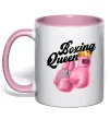 Чашка с цветной ручкой Boxing queen Нежно розовый фото