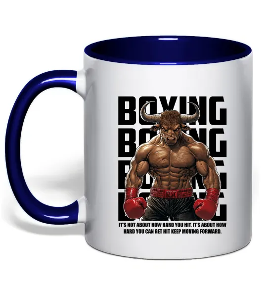 Чашка з кольоровою ручкою Boxing minotaur Глибокий темно-синій фото