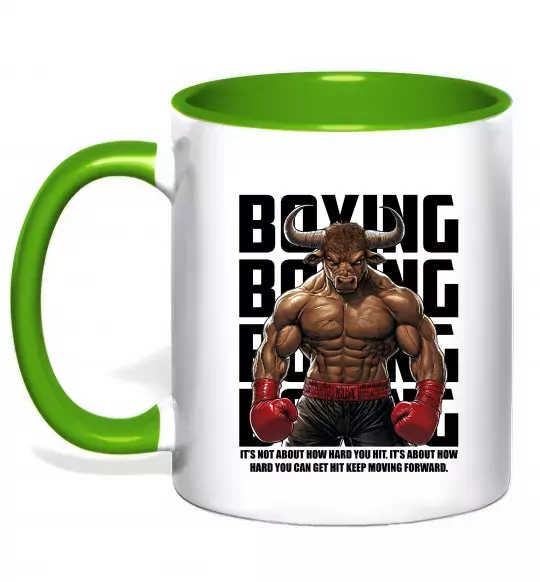 Чашка з кольоровою ручкою Boxing minotaur Зелений фото