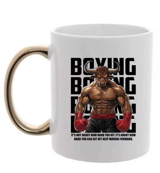Чашка з кольоровою ручкою Boxing minotaur Золото фото