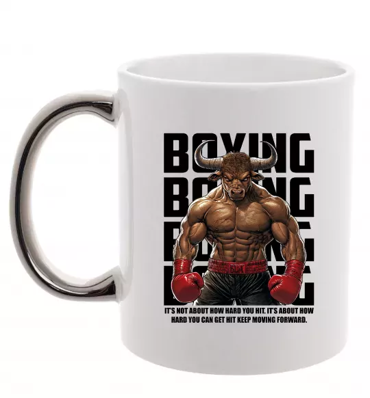 Чашка з кольоровою ручкою Boxing minotaur Срібло фото