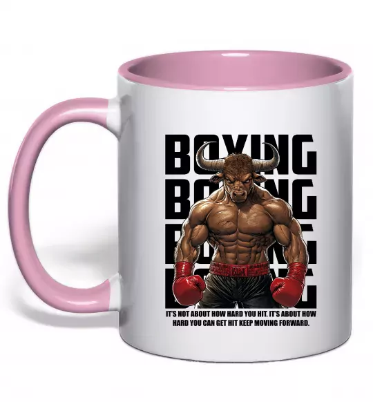 Чашка з кольоровою ручкою Boxing minotaur Ніжно рожевий фото