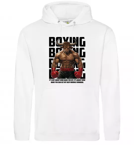 Мужская толстовка (худи) Boxing minotaur Белый фото
