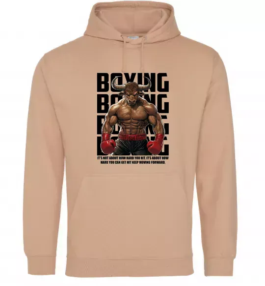 Женская толстовка (худи) Boxing minotaur Песочный фото