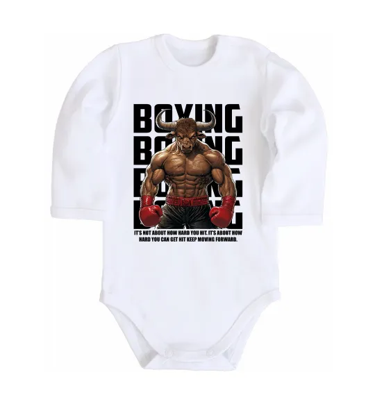 Детский боди Boxing minotaur Белый фото