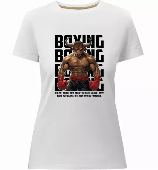 Жіноча преміум футболка Boxing minotaur Білий фото